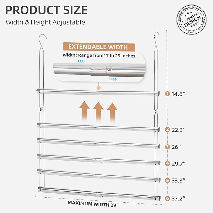 STORAGE MANIAC Hanging Closet Rod, Adjustable Width and Height Closet Hanging Organizer, Space-Saving Clothes Hanging Bar, Closet Extender Hanging Rod Double Closet Hanging Rod, 2 Pack Chrome - Image 2