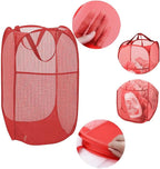 Larpur Popup Mesh Laundry Basket, Collapsible and Portable Clothes Washing Laundry Hamper with Reinforced Carry Handle (Red) - Image 6