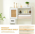 6Tier Over The Toilet Storage Cabinet, Freestanding Above Toilet Space Saver Rack w/Adjustable Shelves, Sliding Door, Multifunctional Over Toilet Organizer for Bathroom (White) - Image 5
