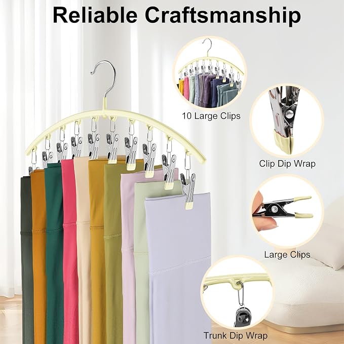 Volnamal Legging Organizer for Closet,4 Pack Metal Yoga Pants Hangers,Ivory | Clothes Hanger w/10 Clips Hold 40 Leggings,Space Saving Hanging Closet Organizer College Dorm Essentials Apartment Essential - Image 5