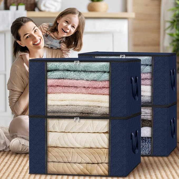 Fab totes 10 Pack Storage Bags for Clothes Blanket Storage Bins with Lids | Foldable Closet Organizers with Zippers,Window and Handles,Fabric Storage Bins for Sweater,Comforter,Bedding,Dorm essentials - Image 7