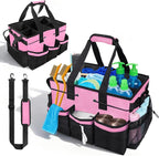 ALSLEA Large Cleaning Caddy Bag - 15" x 10.5" x 9" Heavy-Duty Organizer Tote for Housekeepers, Janitors & Home Cleaning Supplies with Adjustable Shoulder Strap & Multiple Pockets (Pink) by ALSLEA