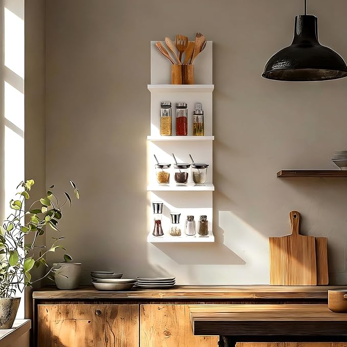Homaterial 4 Tiers Floating Shelves, Wall Mounted, White - Image 4