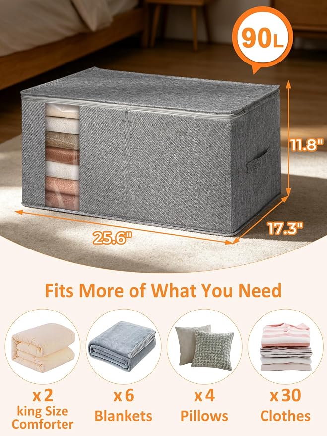 90L Structured King Size Comforter Storage Bag, 2 Pack Blanket Organizer - Image 5