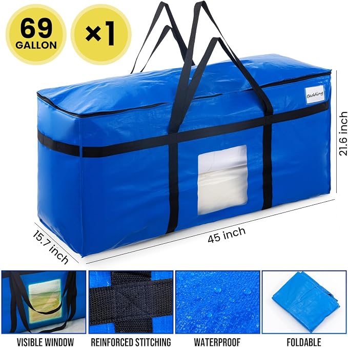 TAILI 1 Pack 69 Gallon Extra Large Storage Bags with Visible Window,Blue - Image 2