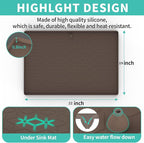 Under Sink Mat, 19"x22" Under Sink Mats for Kitchen, Silicone Waterproof Under Sink Liner, Sink Cabinet Organizer Tray with Drain Hole (Brown, 19X22) - Image 2
