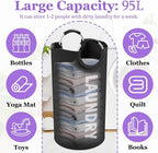 95L Large Laundry Hamper for Adult, Foldable Black Laundry Basket with Soft Handles, Freestanding Dirty Clothes Hampers, Portable Laundry Bin for Flat, Bathroom, Black - Image 2