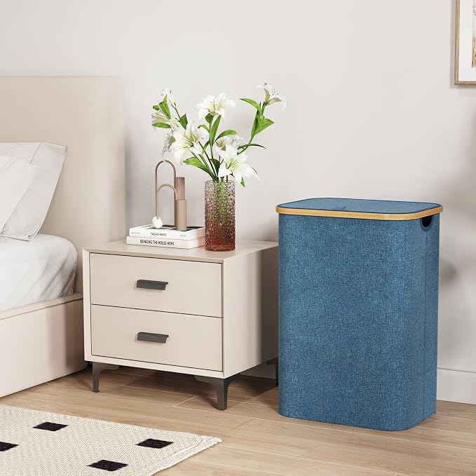 Lifewit 80L Large Laundry Basket with Lid, Removable Bags, Dark Blue - Image 3