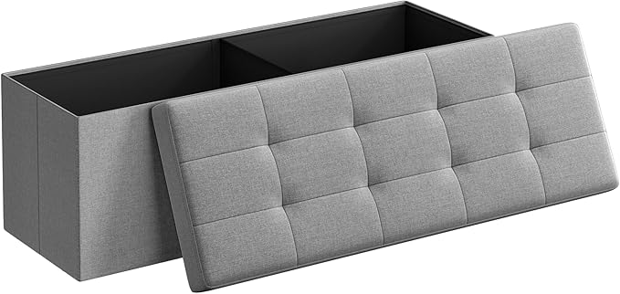 SONGMICS 43.3 Inches Folding Storage Ottoman Bench, Load 660 lb | Ottoman Foot Rest, Storage Chest, for Living Room, Entryway, Dove Gray and Ink Black, MINOTA Collection ULSF77G by Unknown