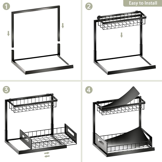 Under Sink Organizer and Storage, Slide Out Cabinet Organizer, Pull Out Sink Shelf for Kitchen Bathroom Laundry, 2 Pack Black - Image 7