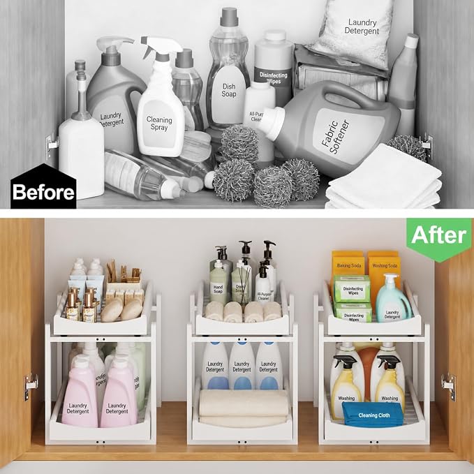 MHXW SXPN Bamboo Under Sink Organizer, 2 Pack Pull Out Cabinet Organizer - Image 8