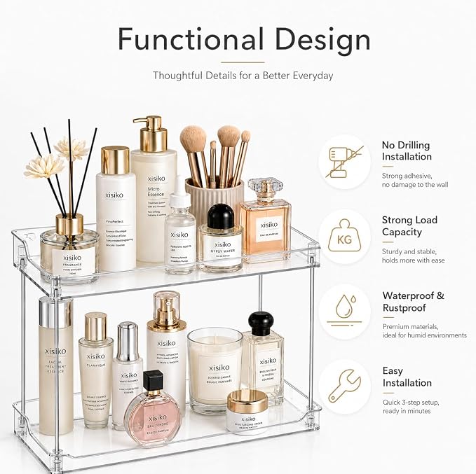 2 Tier Clear Bathroom Counter Organizer, Vanity Organizer for Skincare Makeup Perfume, Multi-Purpose Storage Shelf for Bathroom Kitchen Bedroom - Image 3