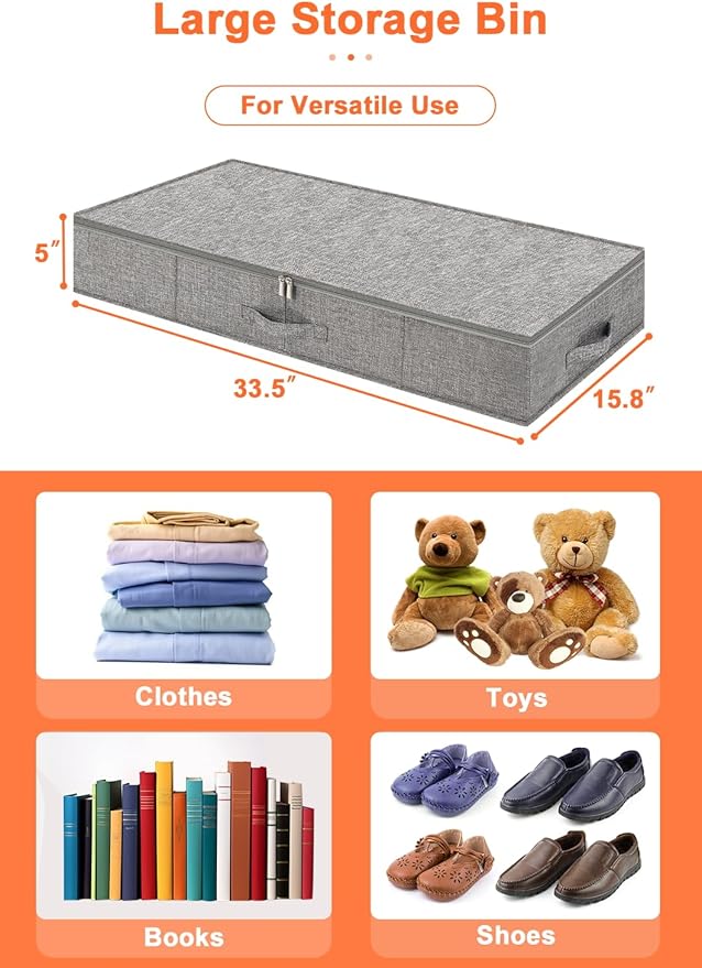 punemi 5 inch High Sturdy Low Profile Under Bed Storage, 2 Pack, Grey - Image 5