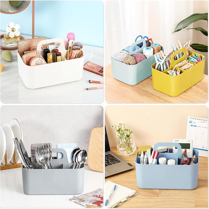 Multiuse Caddy Organizer with Handle, Portable Divided Plastic Tote Bin - Art Craft, Stationary Pen Marker Crayons, Makeup Hair Supplies Storage - Bathroom, Classroom, Dorm, Office, Desk Holder - Mint - Image 2