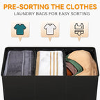 WOWLIVE 180L Laundry Hamper 3 Section, Large Laundry Basket with Lid - Image 4