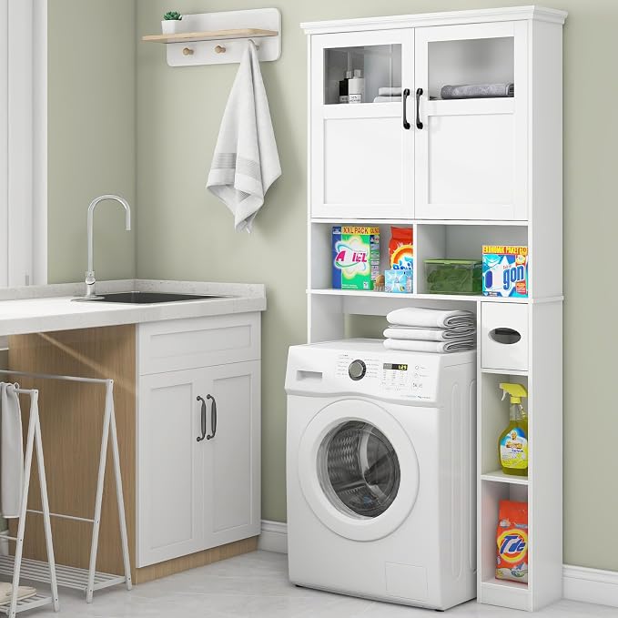 Vabches Over The Toilet Storage Cabinet with Doors & Paper Holder, White - Image 4