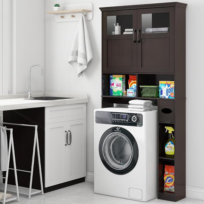 Vabches Over The Toilet Storage Cabinet with Doors & Paper Holder, Espresso - Image 4