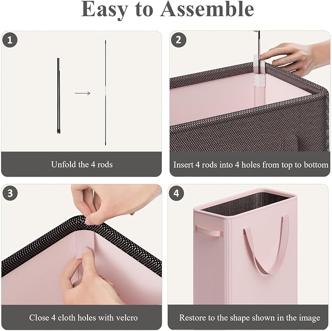 Optish 75L Pink Slim Laundry Hamper, Large Laundry Basket with Handles, Baby Hamper for Nursery, Dorm, Bedroom, Living Room, Collapsible Laundry Basket - Image 8