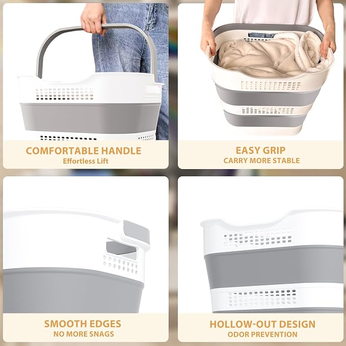 OOAMBB 43L+43L Collapsible Laundry Baskets plastic (Grey, 2 Packs) - Image 4