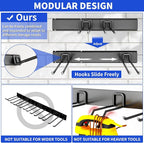 Garage Tool Organizer Wall Mount, 64 Inch Heavy Duty Garden Tool Organizer Storage System, Easy Install with 10 Adjustable Hooks, for Garage, Basement, Shed, Workshop, Black, Steel - Image 2