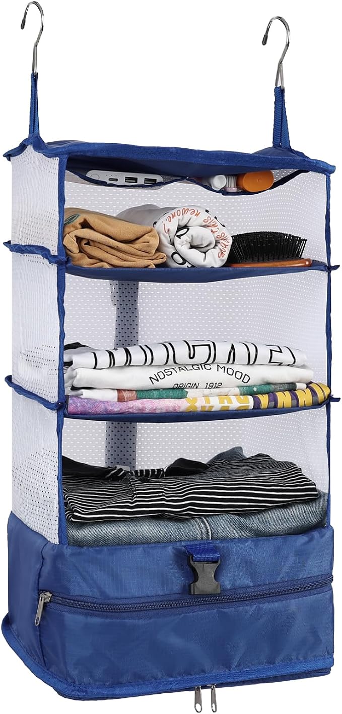 Surblue Hanging 3-Shelf Closet Organizer Pocket Collapsible Washable Oxford Fabric with 2 Hooks (L 11.41 * 11.41 * 19.68in, Blue) by SURBLUE