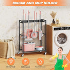 Broom and Mop Holder, MUNNAR Broom Closet Storage Cabinet, Cleaning Cart with Broom and Mop Hanger, Janitorial Cart with Wheels for Household, Laundry Room Organization - Image 3