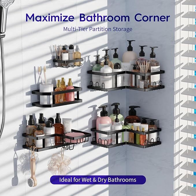 Youvip Corner Shower Caddy-No Drilling Shelves Wall Mounted, Black - Image 2
