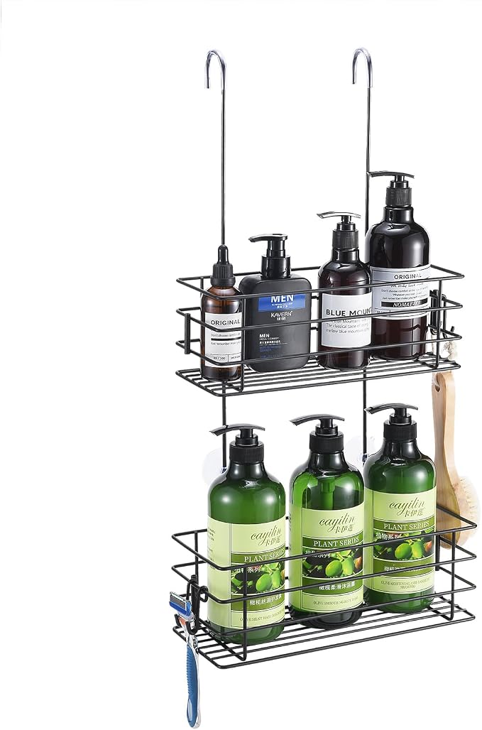 2-Tier Shower Caddy Hanging Shower Organizer Rack with Hooks Over The Door by Seltomer