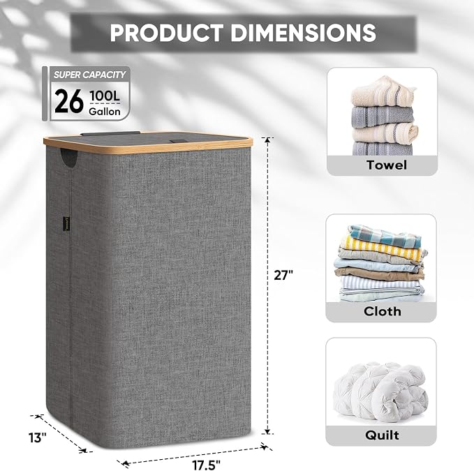 BALEINE 100L Laundry Hamper with Lid, Large Laundry Basket Bin - Image 4