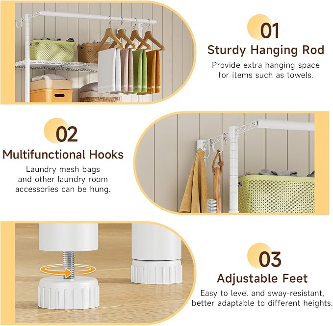 ONBRILL 3 Tiers Expandable Over Washer and Dryer Shelves, White - Image 6