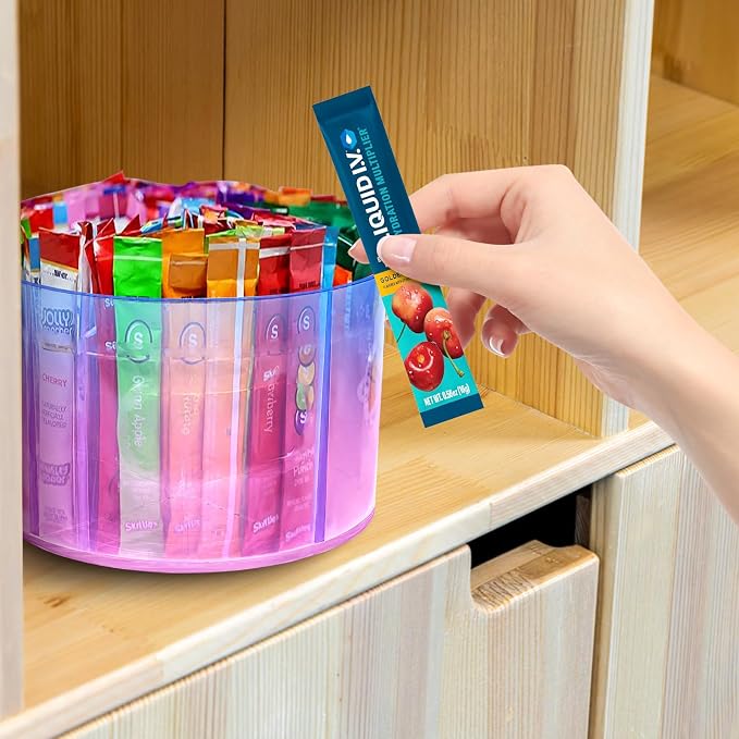 Drink Packet Organizer, Lazy Susan Gradient Drink Mix Organizer, Acrylic Water Drink Packet Holder with 4 Compartments for Cabinet Kitchen Pantry Storage Organization - Image 7