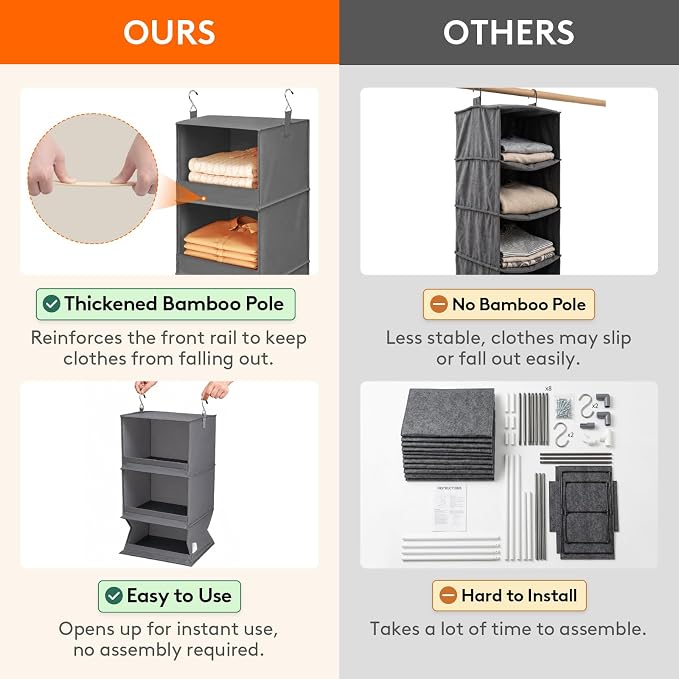Lifewit RV Storage and Organization, Hanging Closet Shelves | 3 Shelf Front Anti-Slip Closet Organizers and Storage with 2 Sturdy Hooks, Vertical, Foldable, for Camper, Beige, 1 Pack - Image 6