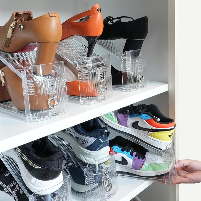 12 Pack Adjustable 50% Space-saving Shoe Slots Organizer, Clear - Image 7