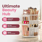 Masirs 360 Rotating Makeup Organizer Countertop, Adjustable Shelf, White - Image 2