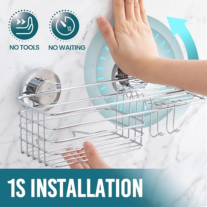 TAILI Shower Caddy Suction Cup, 3 Pack Shelves for Inside with Hooks - Image 2
