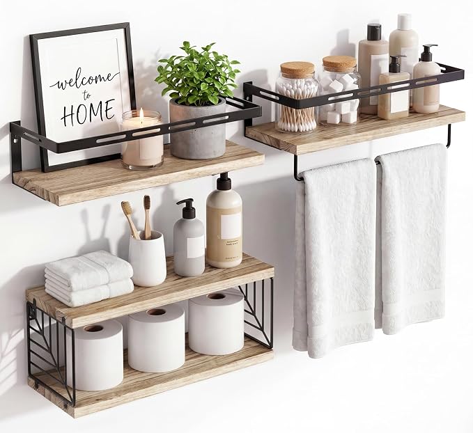 Fixwal Wall Mounted Bathroom Shelves Over Toilet (3+1 Light Brown) by Fixwal