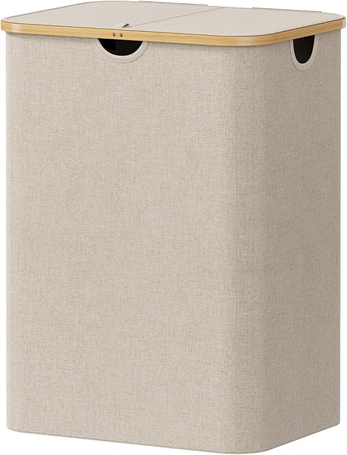 Lifewit 150L Large Laundry Basket with Lid, 2 Removable Bags, Beige by Lifewit