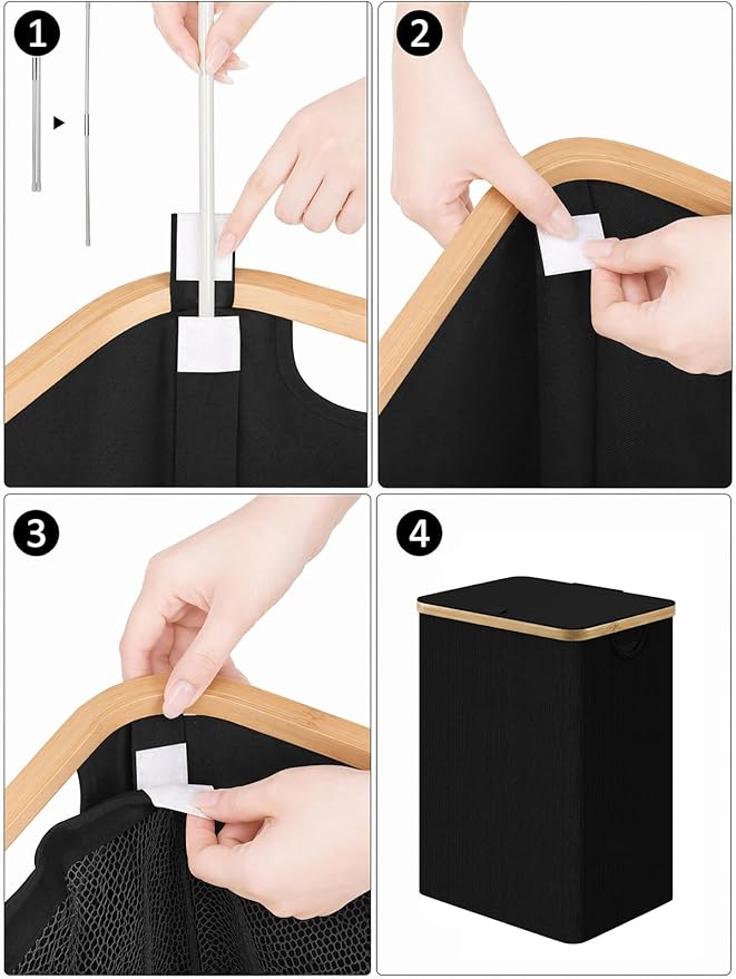 IEGrow Laundry Hamper with Lid,85L Laundry Basket with Mesh Bags,Black - Image 3