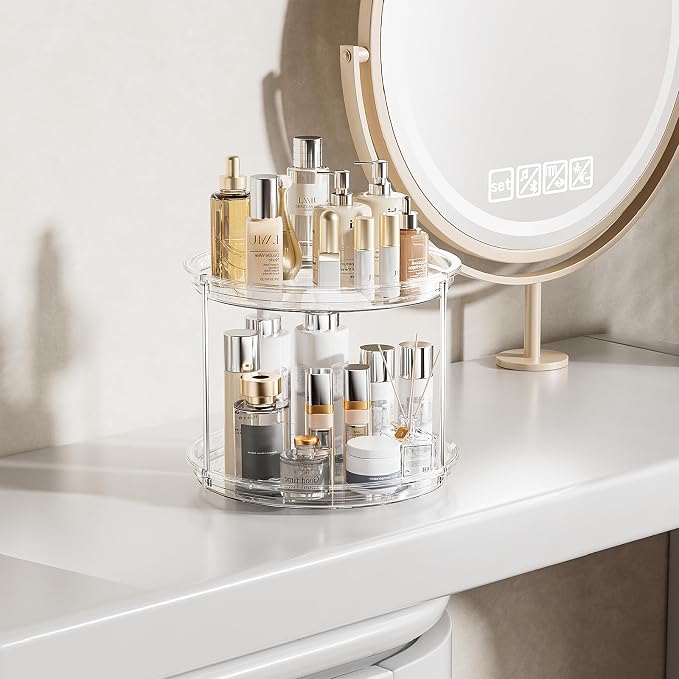 360° Rotating Makeup Organizer Skincare Organizer Countertop Clear - Image 3