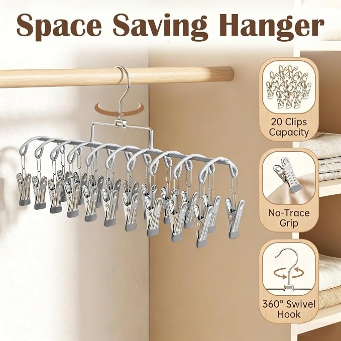 Pants Hangers with 20 Clips, Space Saving Hanging Closet Organizer (Grey) - Image 4