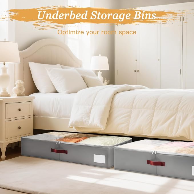 Criusia Under Bed Storage Bins with Clear PVC Lids – 2 Pack Large Underbed Organizers with Heavy-Duty Handles, Reinforced with 800G PP Panels & 80G Non-Woven Fabric – Waterproof & Foldable, Gery - Image 4