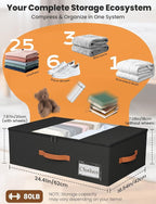TOSKING 2-Pack Under Bed Storage Bins with Wheels, 4 Vacuum Bags, Heavy Duty 80 lbs, 7.9" Height, 47L Clear Lid Organizer, Space Saver for Dorm Bedroom Clothes Shoes Toys, Quick Assembly, Black - Image 4