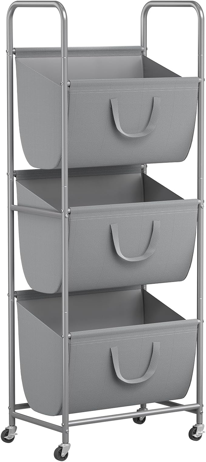 ELYKEN 3-Tier Vertical Rolling Laundry Hamper with Wheels & Removable Bags by ELYKEN
