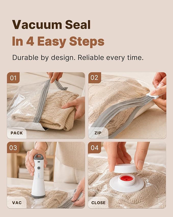 Vacbird Travel Vacuum Storage Bags with Rechargeable Cordless Pump, 12 Pack Vacuum Seal Bags for Clothing(4 Large+4 Medium+4 Small), Compression Packing for Clothes Suitcase Luggage Blanket Pillows - Image 5