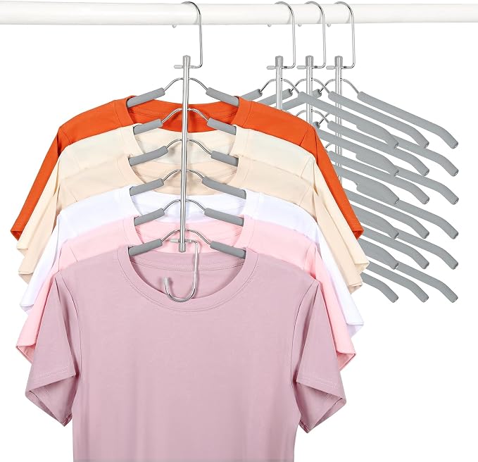 TOPIA HANGER Clothes Hanger Space Saving, 6 Tier Shirt Coat Hangers Space Saving No Bump Shoulder Hangers with No Slip Foam Padded Closet Organizers and Storage for Men and Women 4 Pack CT65G by TOPIAHANGER