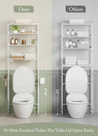 Quikraen 4 Tier Over The Toilet Storage Shelf with 3 Adjustable Shelves, Space Saver Bathroom Organizer with 4 Hooks, Freestanding Above Toilet Rack for Restroom Laundry (White) - Image 5