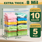 TUXIYA 5 PACK Extra Large Storage Bags, 10 Gallon 24"x20"x7" Zipper Bags - Image 2