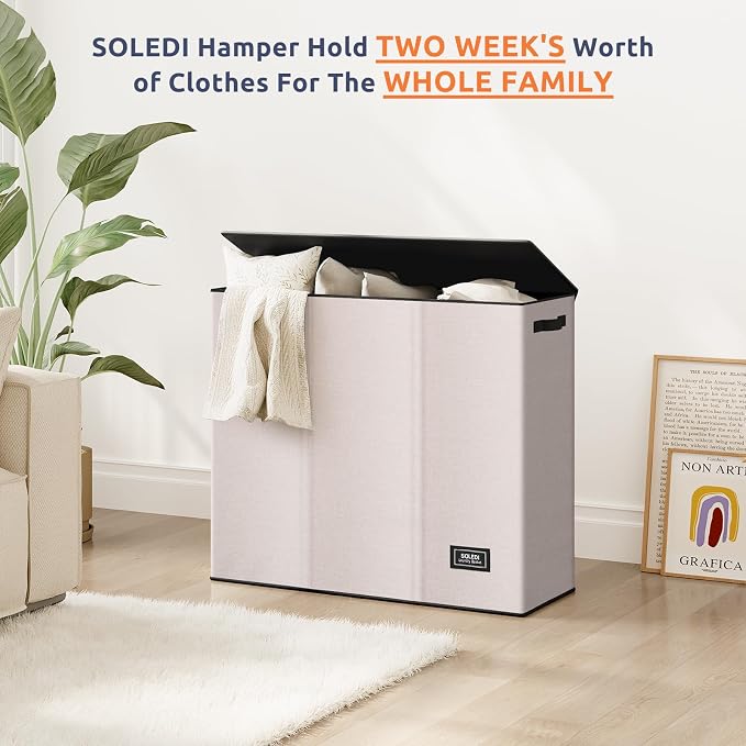 SOLEDI Large Laundry hamper 3 Section with Laundry Bag, XL Clothes Basket - Image 7