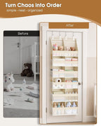 Criusia Over the Door Organizer, Extra Large 12 Compartments Closet Hanging Storage with 14 Mesh Pockets, 85lbs Capacity Behind the Door Storage for Baby Nursery, Bathroom, Bedroom, and Dorm, Beige - Image 6