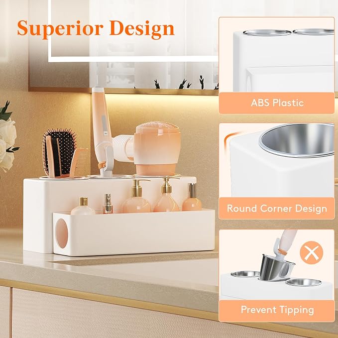 Lifewit Hair Tool Organizer Dryer Holder Countertop with 3 Cups, White - Image 7